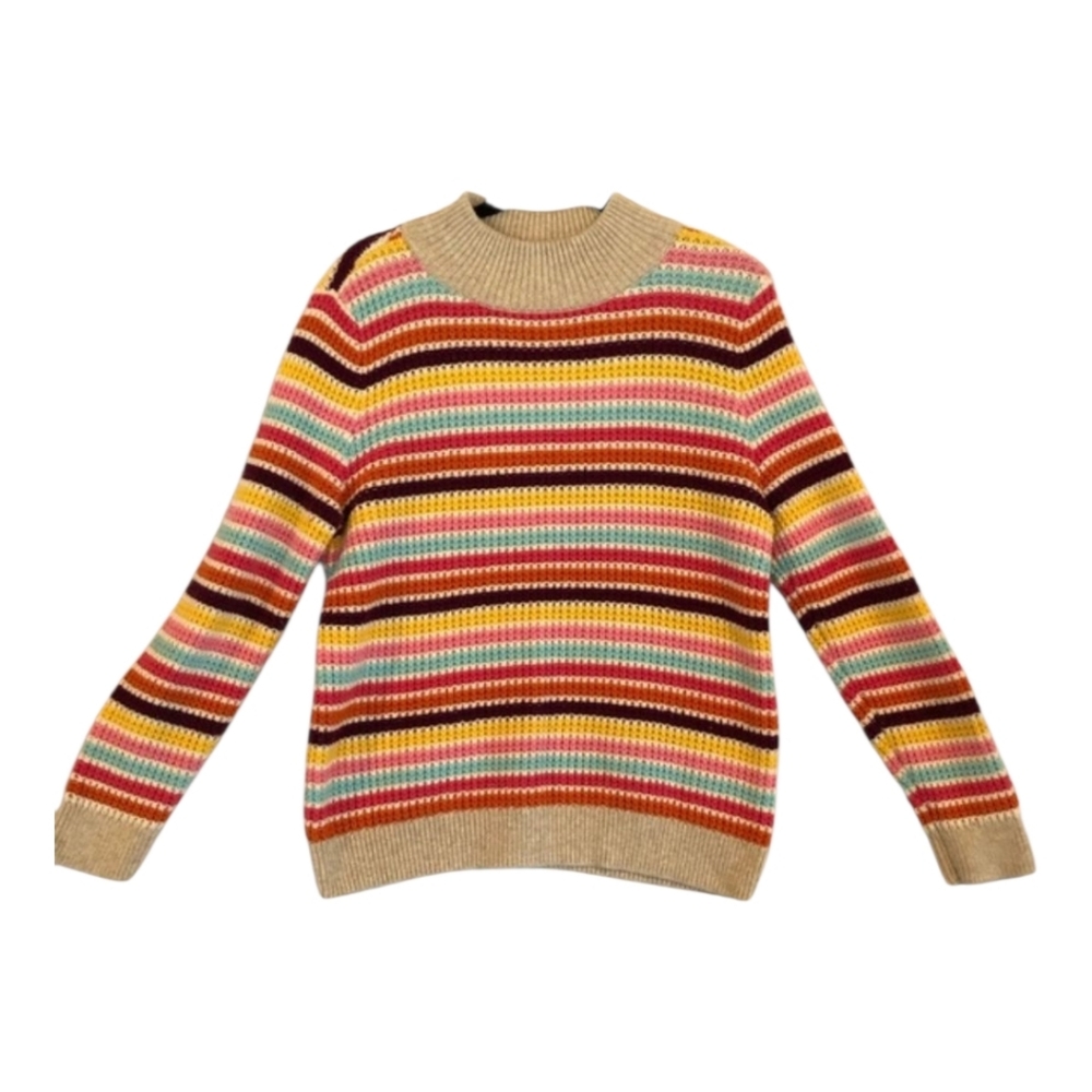Talbots Happy Multi Color Stripe Mock Neck Sweater Cozy Classic Knit Size Mp